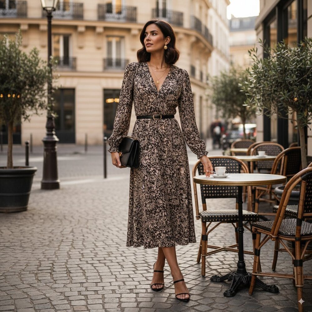 NWT Lusana Camilla Midi Dress in Palma 100% Crepe Georgette Size Small